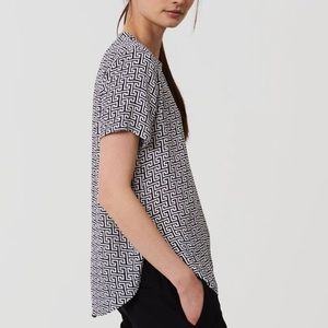 LOFT Clean Tee Blue Maze Print Work Top